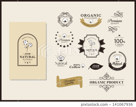 優雅的標籤代表了 100% 純棉產品的品質,採用書法邊框和標誌插圖。 優雅的標籤代表了 100% 純棉產品的品質,採用書法邊框和標誌插圖。 141067936