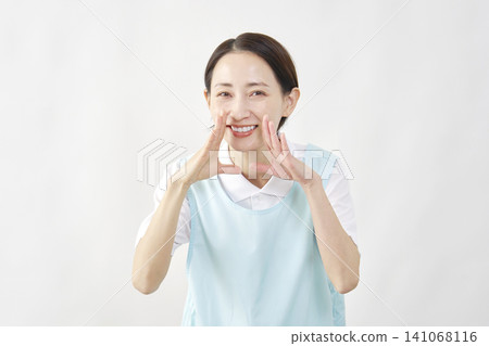Female caregiver, support, white background Female caregiver, support, white background 141068116