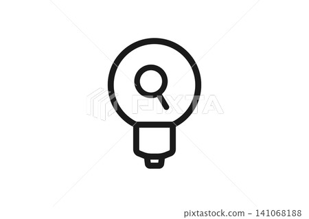 Light bulb and magnifying glass line art icon. Inspiration, idea exploration, search, research. Simple vector. Light bulb and magnifying glass line art icon. Inspiration, idea exploration, search, research. Simple vector. 141068188