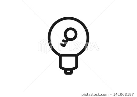 Light bulb and key line art icon. Inspiration, problem solving, security, ideas, simple vector. Light bulb and key line art icon. Inspiration, problem solving, security, ideas, simple vector. 141068197