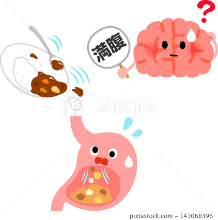 Characters representing the stomach and brain during a speed-eating session Characters representing the stomach and brain during a speed-eating session 141068396