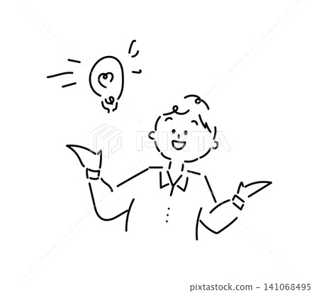 A loose, hand-drawn line drawing of a young businessman with a sudden flash of inspiration. A loose, hand-drawn line drawing of a young businessman with a sudden flash of inspiration. 141068495