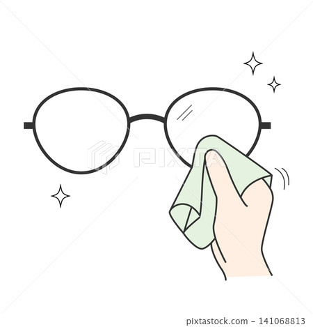 Illustration of someone wiping the lenses of their glasses. Illustration of someone wiping the lenses of their glasses. 141068813