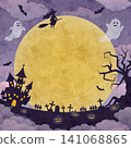 An illustration of a Halloween night scene with a large full moon shining brightly. 141068865