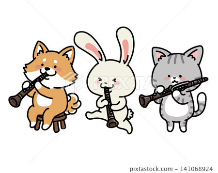 Cute animal set playing the clarinet Cute animal set playing the clarinet 141068924