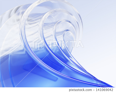 Elegant 3D abstract background with water splashes, sea or ocean waves of smooth layered transparent glass ribbons. Falling aqua effect with blue transparent gradient. Futuristic tech. 3D illustration Elegant 3D abstract background with water splashes, sea or ocean waves of smooth layered transparent glass ribbons. Falling aqua effect with blue transparent gradient. Futuristic tech. 3D illustration 141069042