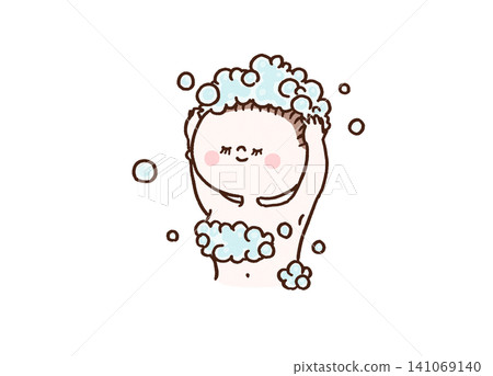 A woman gently shampooing her hair with fluffy foam (hair care, shampooing) A woman gently shampooing her hair with fluffy foam (hair care, shampooing) 141069140