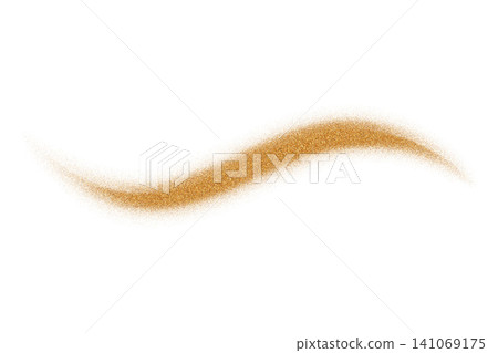 Golden dust of glitter on white background. Swirl wavy line with glowing effect. Vector particles and powder of grainy sand. Flow of shimmer. Abstract textured yellow scattered stroke. Golden dust of glitter on white background. Swirl wavy line with glowing effect. Vector particles and powder of grainy sand. Flow of shimmer. Abstract textured yellow scattered stroke. 141069175