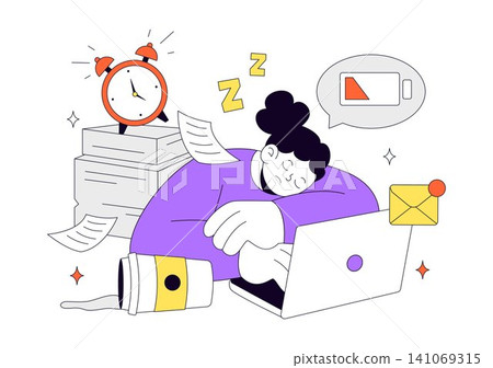 Work Burnout Illustration with Employee Stress, Mental Exhaustion, Workplace Fatigue, Deadline Pressure, Low Battery Energy, and Work Life Balance Work Burnout Illustration with Employee Stress, Mental Exhaustion, Workplace Fatigue, Deadline Pressure, Low Battery Energy, and Work Life Balance 141069315