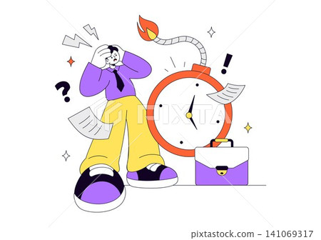 Work Burnout Illustration with Employee Stress, Mental Exhaustion, Workplace Fatigue, Deadline Pressure, Low Battery Energy, and Work Life Balance Work Burnout Illustration with Employee Stress, Mental Exhaustion, Workplace Fatigue, Deadline Pressure, Low Battery Energy, and Work Life Balance 141069317