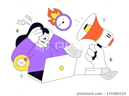 Work Burnout Illustration with Employee Stress, Mental Exhaustion, Workplace Fatigue, Deadline Pressure, Low Battery Energy, and Work Life Balance 141069320
