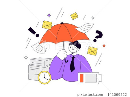 Work Burnout Illustration with Employee Stress, Mental Exhaustion, Workplace Fatigue, Deadline Pressure, Low Battery Energy, and Work Life Balance 141069322