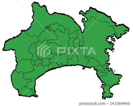 Kanagawa Prefecture Map: Municipalities (Green/Brushstroke Style) Kanagawa Prefecture Map: Municipalities (Green/Brushstroke Style) 141069460