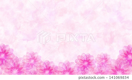 Watercolor background frame with scattered pink flowers, 16:9 aspect ratio. Watercolor background frame with scattered pink flowers, 16:9 aspect ratio. 141069834
