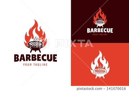 Barbecue Grill with Flame Minimalist Logo for BBQ Restaurant, Steakhouse, Catering, Outdoor Cooking, and Food Service Barbecue Grill with Flame Minimalist Logo for BBQ Restaurant, Steakhouse, Catering, Outdoor Cooking, and Food Service 141070016