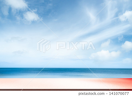 Summer background nature travel, cement table on sea blue sky, top deck mockup product beauty cosmetic presentation, stage on water island at coast backdrop tourism relax , tropical ocean ecosystem. Summer background nature travel, cement table on sea blue sky, top deck mockup product beauty cosmetic presentation, stage on water island at coast backdrop tourism relax , tropical ocean ecosystem. 141070077