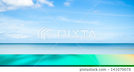 Summer background nature travel, cement table on sea blue sky, top deck mockup product beauty cosmetic presentation, stage on water island at coast backdrop tourism relax , tropical ocean ecosystem. Summer background nature travel, cement table on sea blue sky, top deck mockup product beauty cosmetic presentation, stage on water island at coast backdrop tourism relax , tropical ocean ecosystem. 141070078