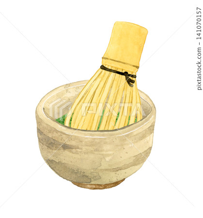 手繪水彩插圖,描繪了有人在準備抹茶。 手繪水彩插圖,描繪了有人在準備抹茶。 141070157