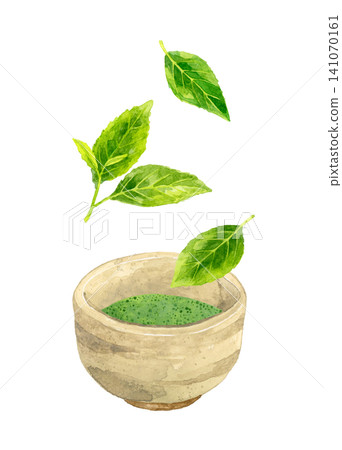 抹茶和茶葉 - 手繪水彩插畫素材 抹茶和茶葉 - 手繪水彩插畫素材 141070161