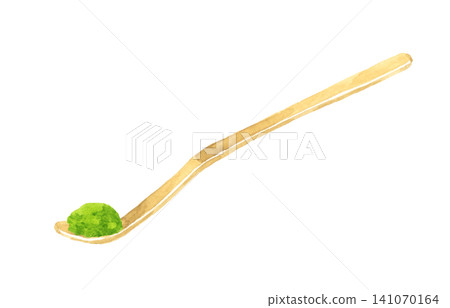 Matcha tea served in a tea scoop - Hand-drawn watercolor illustration material Matcha tea served in a tea scoop - Hand-drawn watercolor illustration material 141070164