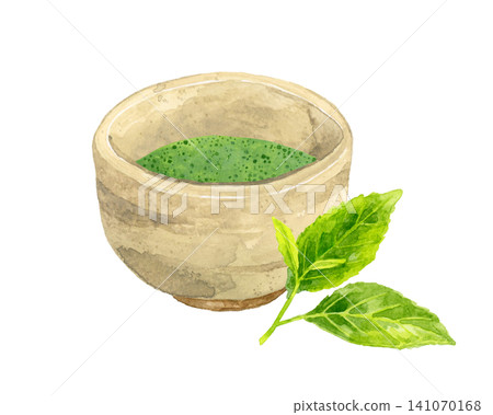 抹茶和茶葉 - 手繪水彩插畫素材 抹茶和茶葉 - 手繪水彩插畫素材 141070168