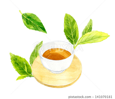 烤綠茶和茶葉 - 手繪水彩插圖素材 烤綠茶和茶葉 - 手繪水彩插圖素材 141070181