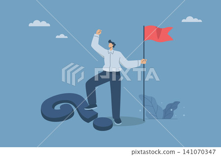 Overcome problems or stress, Conquering pressure by solving important difficult questions, Concepts for dealing with critical business issues, Businessman standing on a big question mark. Vector Overcome problems or stress, Conquering pressure by solving important difficult questions, Concepts for dealing with critical business issues, Businessman standing on a big question mark. Vector 141070347