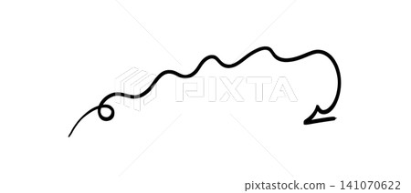 Hand-drawn wavy arrow pointing downwards and to the right with a swirl on transparent or white background Hand-drawn wavy arrow pointing downwards and to the right with a swirl on transparent or white background 141070622