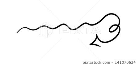 Abstract black wavy line with a swirl and arrow shape on transparent or white background 141070624