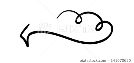 Elegant hand-drawn arrow with swirling flourish pointing left on transparent or white background Elegant hand-drawn arrow with swirling flourish pointing left on transparent or white background 141070630