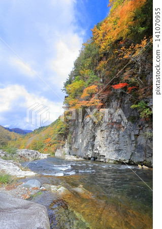 Autumn foliage at Byobu-iwa Rock and the flow of the Inagawa River / Minamiaizu Town, Minamiaizu District, Fukushima Prefecture Autumn foliage at Byobu-iwa Rock and the flow of the Inagawa River / Minamiaizu Town, Minamiaizu District, Fukushima Prefecture 141070955