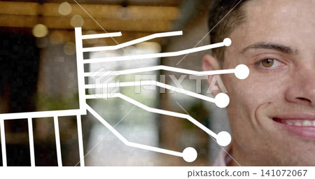 Smiling adult man facing camera at office, wearing collared shirt, white schematic, copy space Smiling adult man facing camera at office, wearing collared shirt, white schematic, copy space 141072067