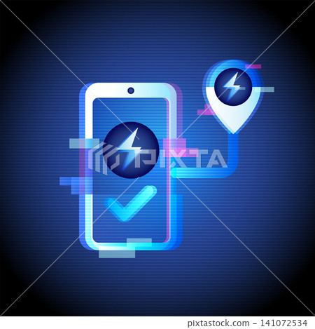 EV Charging App Icon Neon Glitch Technology Vector EV Charging App Icon Neon Glitch Technology Vector 141072534