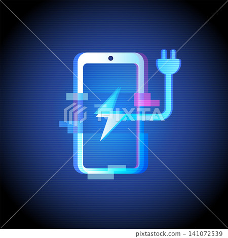 Smartphone Charging Icon Neon Glitch Tech Vector Smartphone Charging Icon Neon Glitch Tech Vector 141072539