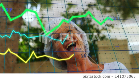 Laughing senior woman tilting head back, looking up in garden with white top, metal glasses, charts Laughing senior woman tilting head back, looking up in garden with white top, metal glasses, charts 141073063