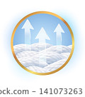 3D vector illustration of breathable textile fiber layers with upward airflow arrows, symbolizing ventilation, moisture wicking, cooling performance, and advanced fabric technology. 141073263