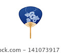 A fan featuring morning glories, primarily in blue. 141073917
