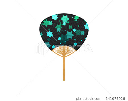 A fan adorned with sparkling green hexagrams. A fan adorned with sparkling green hexagrams. 141073926