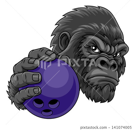 Gorilla Ape Bowling Ball Sports Mascot Cartoon Gorilla Ape Bowling Ball Sports Mascot Cartoon 141074005