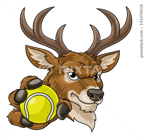 Stag Antlers Deer Tennis Sport Team Mascot Cartoon 141074019