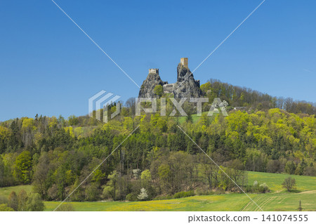 Trosky Castle towering over Bohemian Paradise landscape Trosky Castle towering over Bohemian Paradise landscape 141074555