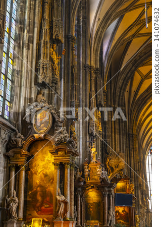 Saint Stephen's Cathedral interior with gothic architecture and religious art Saint Stephen's Cathedral interior with gothic architecture and religious art 141074632