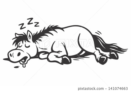 Vector illustration of a cute cartoon horse character sleeping. Vector illustration of a cute cartoon horse character sleeping. 141074663