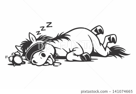 Vector illustration of a cute cartoon horse character sleeping. 141074665