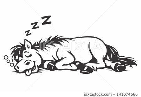 Vector illustration of a cute cartoon horse character sleeping. Vector illustration of a cute cartoon horse character sleeping. 141074666