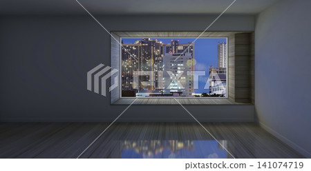 Empty Apartment with Captivating City Night View Background Empty Apartment with Captivating City Night View Background 141074719
