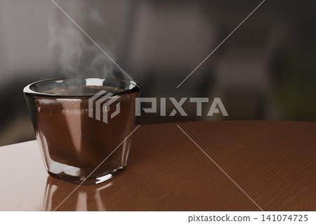 Steaming Hot Espresso Shot in Clear Thermic Glass on Wood Steaming Hot Espresso Shot in Clear Thermic Glass on Wood 141074725