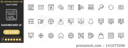 Dashboard UI UX icon set with analytics, charts, statistics and admin panel symbols modern outline vector collection Dashboard UI UX icon set with analytics, charts, statistics and admin panel symbols modern outline vector collection 141075090