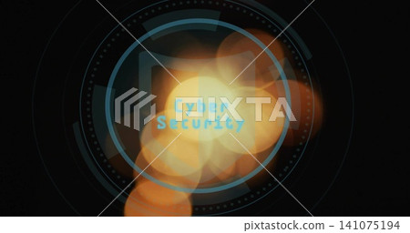 Displaying centered translucent HUD graphic on dark canvas, showing Cyber Security text and padlock Displaying centered translucent HUD graphic on dark canvas, showing Cyber Security text and padlock 141075194