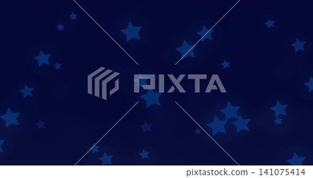 Displaying scattered five-pointed blue star pattern decorating navy blue wallpaper, with soft tones Displaying scattered five-pointed blue star pattern decorating navy blue wallpaper, with soft tones 141075414